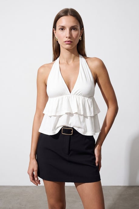 Halternecken-Poplinbluse mit Rüschendetails - Image 3