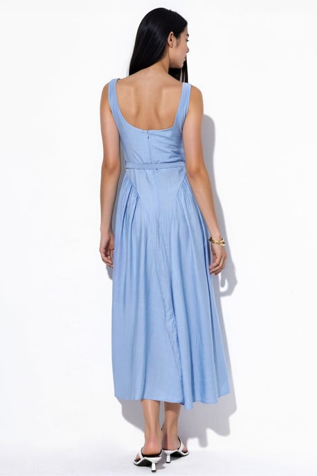 Kleid mit quadratischem Kragen und Taillengürtel in Midi-Länge - Image 3