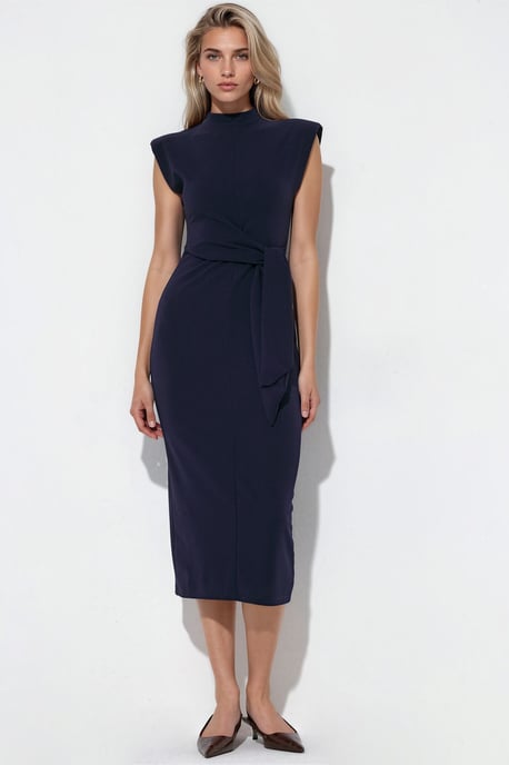Sleeveless Fitted Midi Dress With Tie Detail - Image 1