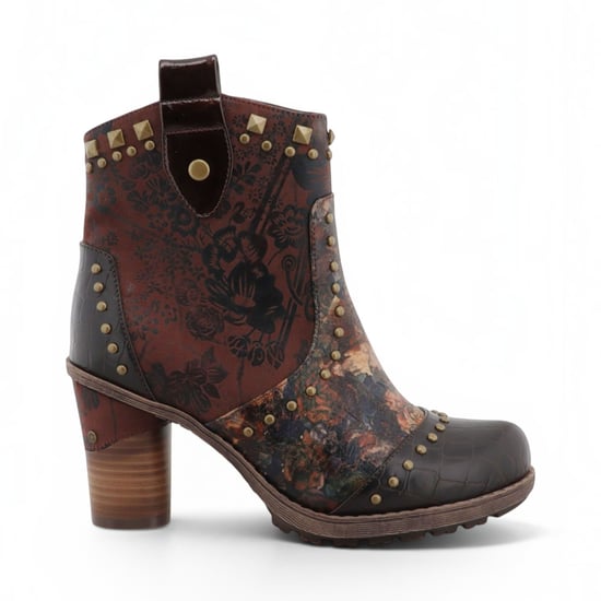 Mustang Damen braune Blumen-Fußstiefel mit Absatz – M0162012 - Image 1