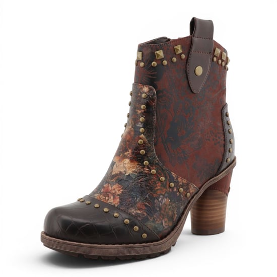 Mustang Damen braune Blumen-Fußstiefel mit Absatz – M0162012 - Image 4
