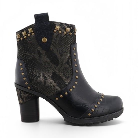 Mustang Damen schwarze Blumen-Fußstiefel mit Absatz – M0162012 - Image 1