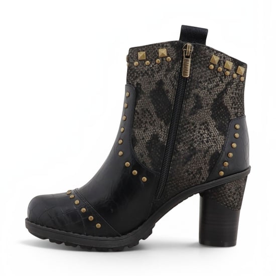 Mustang Damen schwarze Blumen-Fußstiefel mit Absatz – M0162012 - Image 3