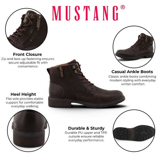 Mustang Herren dunkelbraune Kunstleder-Winter-Schnürstiefel – M0031006 - Image 2