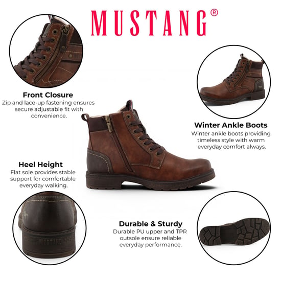 Mustang Herren Schnürstiefel aus Kunstleder, Wintermodell, M0081002 - Rostbraun - Image 2