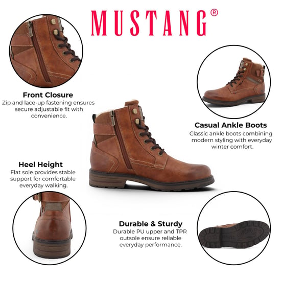 Mustang Herren braune Kunstleder-Winter-Schnürstiefel – M0021001 - Image 2