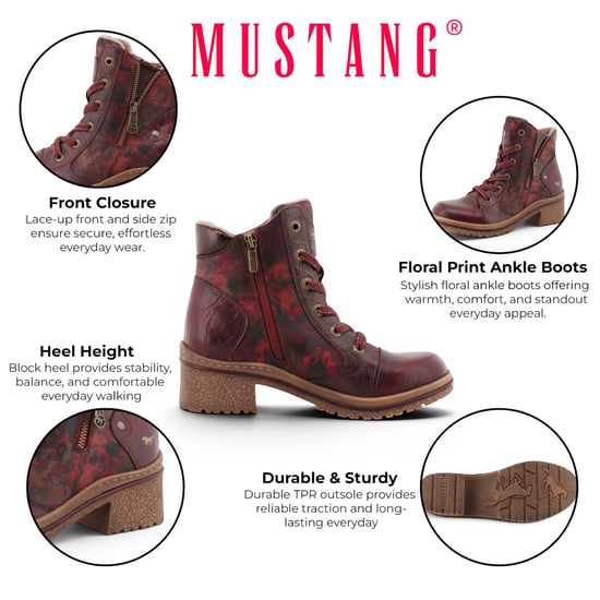 Mustang Damen-Burgundgrüne Blumen-Schnürstiefel im Winter – M0092001 - Image 2