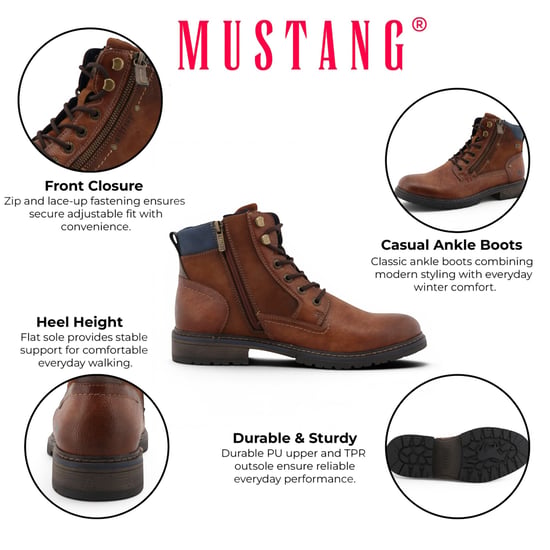 Mustang Herren braune Kunstleder-Winter-Schnürstiefel – M0031006 - Image 2