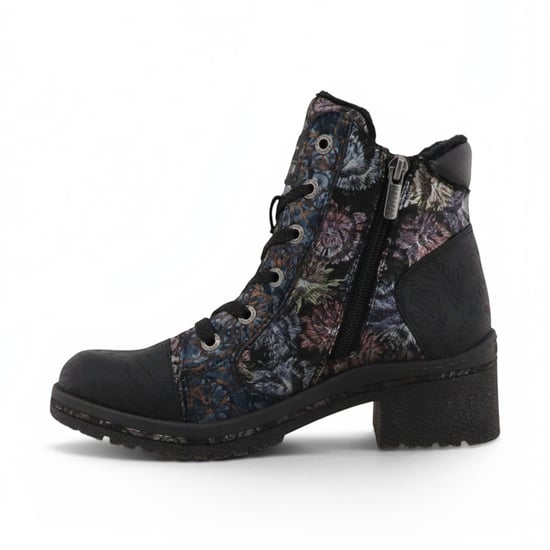 Mustang Damen-Schwarze Blumen-Schnürstiefel im Winter – M0092001 - Image 3