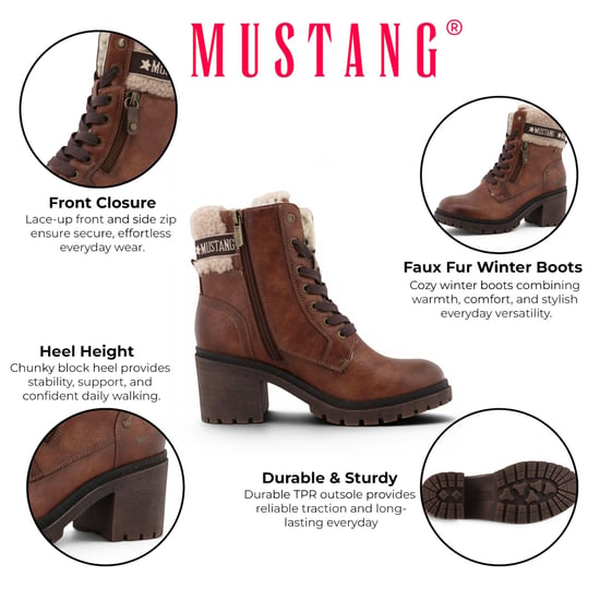 Mustang Women's Cognac Brown Winter Warm-Heeled Schnürstiefel – M0122001 - Image 2