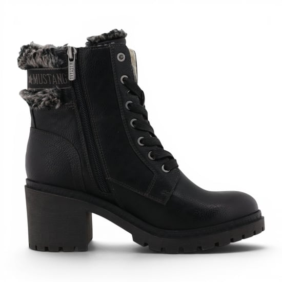 Mustang Damen Schwarze Winter-Warm-Hoër-Schnürstiefel – M0122001 - Image 1