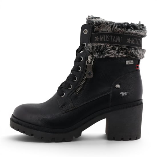 Mustang Damen Schwarze Winter-Warm-Hoër-Schnürstiefel – M0122001 - Image 3