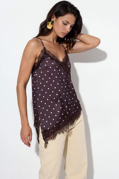 Punkte Satin V-Ausschnitt Cami Bluse - Image 2