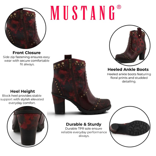 Mustang Damen-Burgundgrüne Blumen-Fußstiefel mit Absatz – M0162012 - Image 2