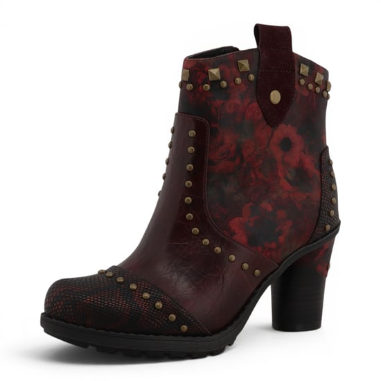 Mustang Damen-Burgundgrüne Blumen-Fußstiefel mit Absatz – M0162012 - Image 4
