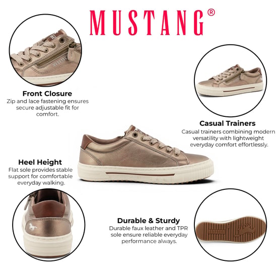 Mustang Damen Golden Faux Leather Trainer Sneaker Freizeitschuhe – M0112011 - Image 2