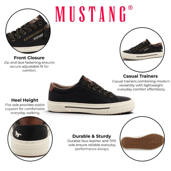 Mustang Damen Schwarze Kunstleder-Sneaker Sneaker Freizeitschuhe – M0112011 - Image 2