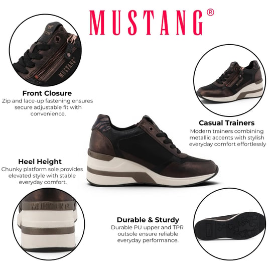 Mustang Damen Schwarze Plateau-Sneaker Trainer Freizeitschuhe – M0872003 - Image 2