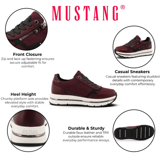 Mustang Damen Burgundy Schnürschuhe Plateauschuhe – M0332001 - Image 2