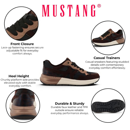 Mustang Damen braune Kunstleder-Sneaker Plateauschuhe – M0702007 - Image 2