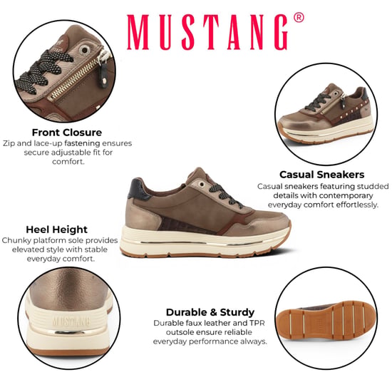 Mustang Damen braune Schnürschuhe Plateau-Sneakers – M0332001 - Image 2