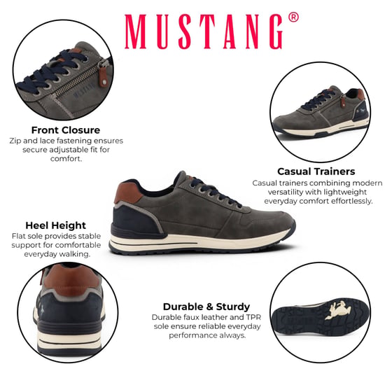 Mustang Herren graue Kunstleder-Sneakerschuhe – M0281006 - Image 2