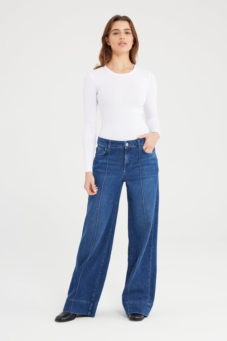 Layla Mid Waist Full Length Pintuck 5 Pocket Jeans Dunkelblau - Image 2