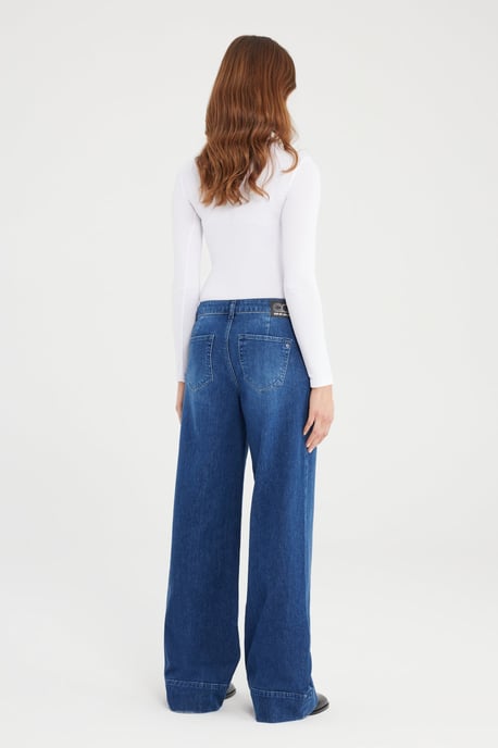 Layla Mid Waist Full Length Pintuck 5 Pocket Jeans Dunkelblau - Image 4