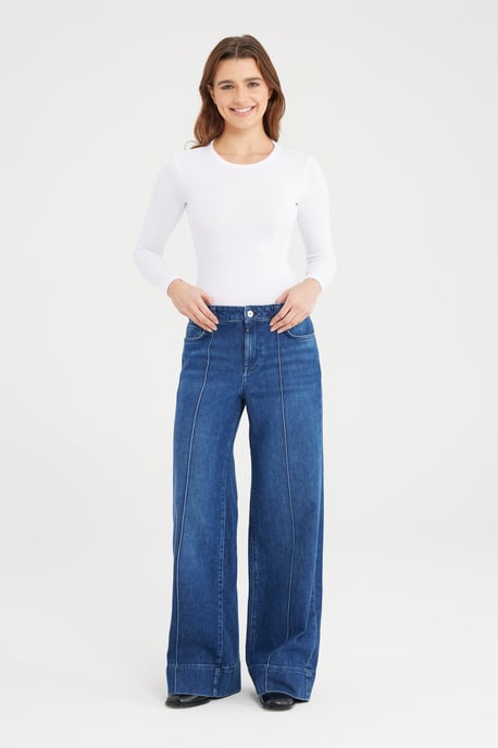 Layla Mid Waist Full Length Pintuck 5 Pocket Jeans Dunkelblau - Image 5