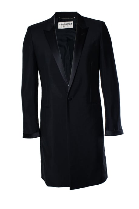 Saint Laurent, schwarzer Blazer-Mantel mit glänzendem Revers - Image 1