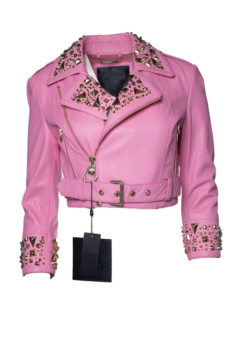 Philipp Plein, Pink Disney verkürzte Lederbikerjacke - Image 1