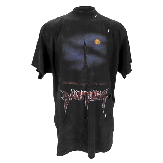 Balenciaga Oversized T-Shirt mit Used-Look und Print aus schwarzer Baumwolle - Image 1