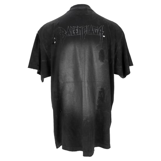 Balenciaga Oversized T-Shirt mit Used-Look und Print aus schwarzer Baumwolle - Image 3