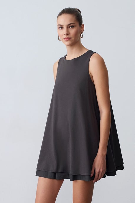 Baumwoll-Popeline Ärmelloses Mini Shift-Kleid - Image 1