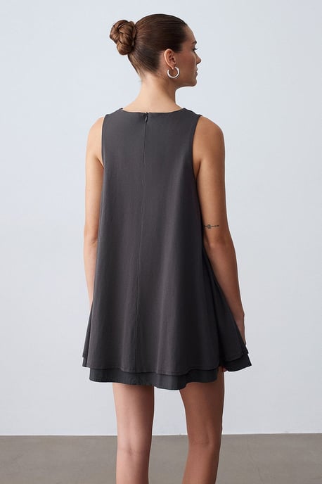 Baumwoll-Popeline Ärmelloses Mini Shift-Kleid - Image 2