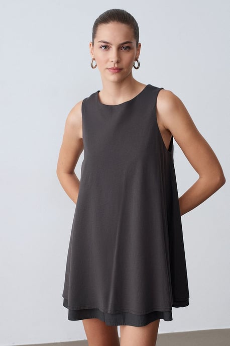 Baumwoll-Popeline Ärmelloses Mini Shift-Kleid - Image 3