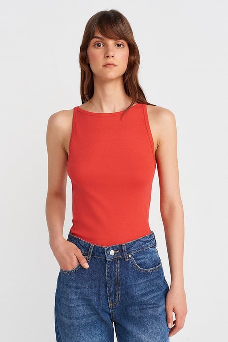 Rippstrick Halterneck Slim-Fit Bluse - Image 1