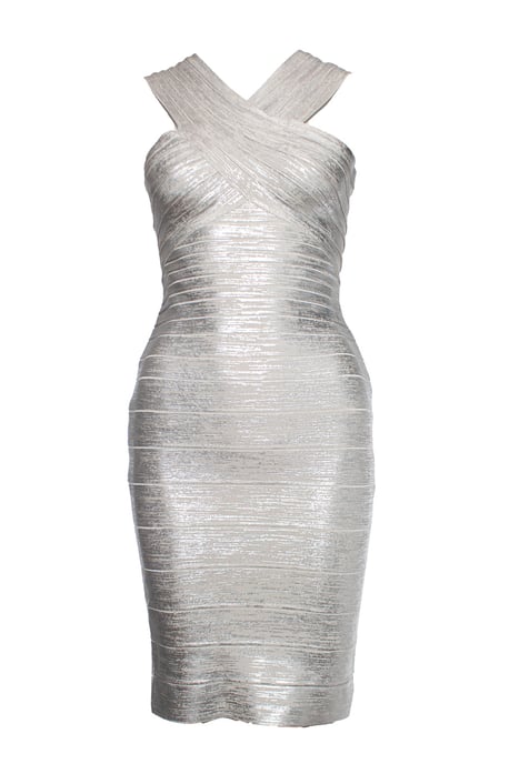 Herve Leger von Max Azria, silbernes schulterfreies Bodycon-Kleid - Image 1