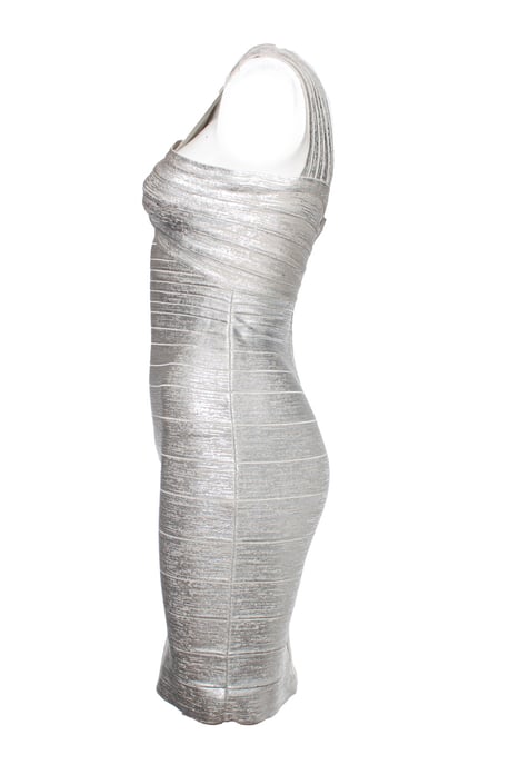 Herve Leger von Max Azria, silbernes schulterfreies Bodycon-Kleid - Image 2