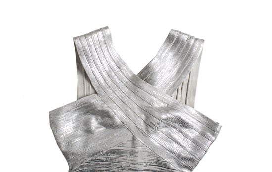 Herve Leger von Max Azria, silbernes schulterfreies Bodycon-Kleid - Image 4