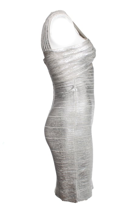 Herve Leger von Max Azria, silbernes schulterfreies Bodycon-Kleid - Image 6