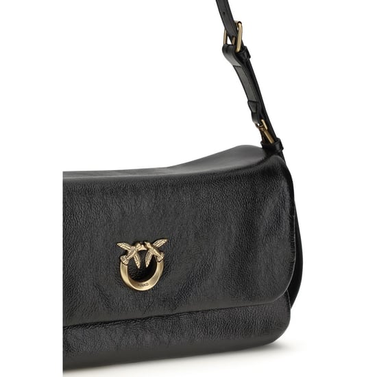 PINKO Schwarze Kalbsleder Bos Taurus Schultertasche - Image 4