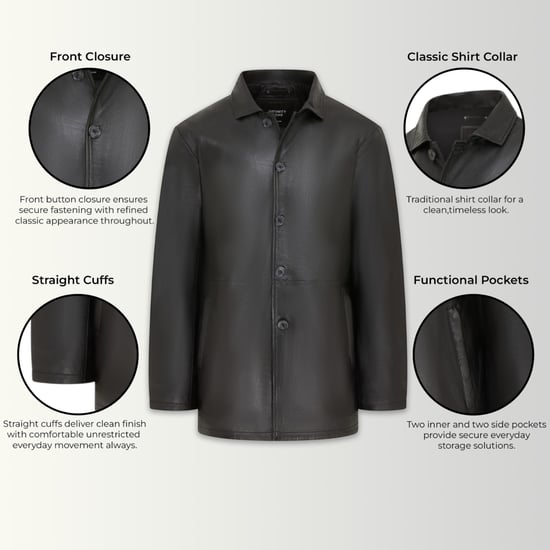 Herren schwarze Lederjacke mit langem Kragen – Charles - Image 2