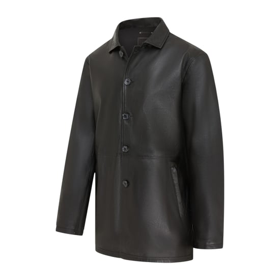 Herren schwarze Lederjacke mit langem Kragen – Charles - Image 3