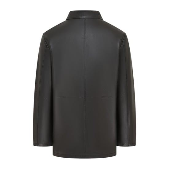 Herren schwarze Lederjacke mit langem Kragen – Charles - Image 4