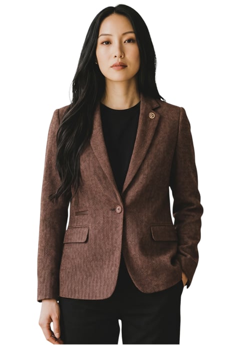 Damen-Rostbrauner Woll-Tweed-Fischgraut-Karo-Blazer – WS-1 - Image 1