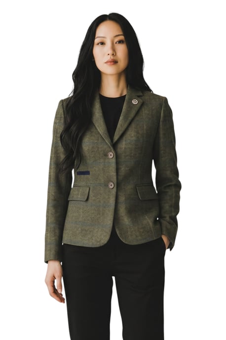 Damen-Oliv-Tailored karierter Tweed-Blazer formelle Jacke – TPSTZ-7 - Image 2