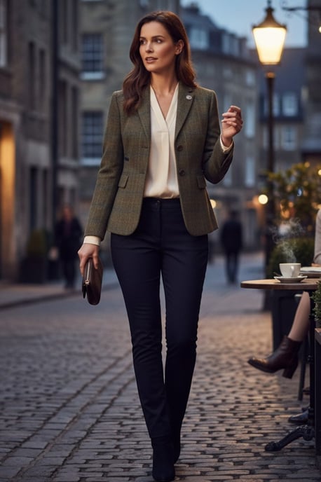 Damen-Oliv-Tailored karierter Tweed-Blazer formelle Jacke – TPSTZ-7 - Image 3
