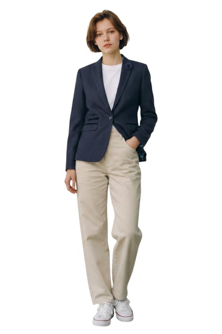 Damen, marineblauer karierter Woll-Mix, Fischgrät-Tweed-Sakko – Caridi - Image 2