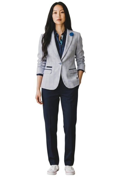 Damen-Blazer mit blauem Karo-Woll-Mix aus Fischgrät-Tweed – Caridi - Image 2
